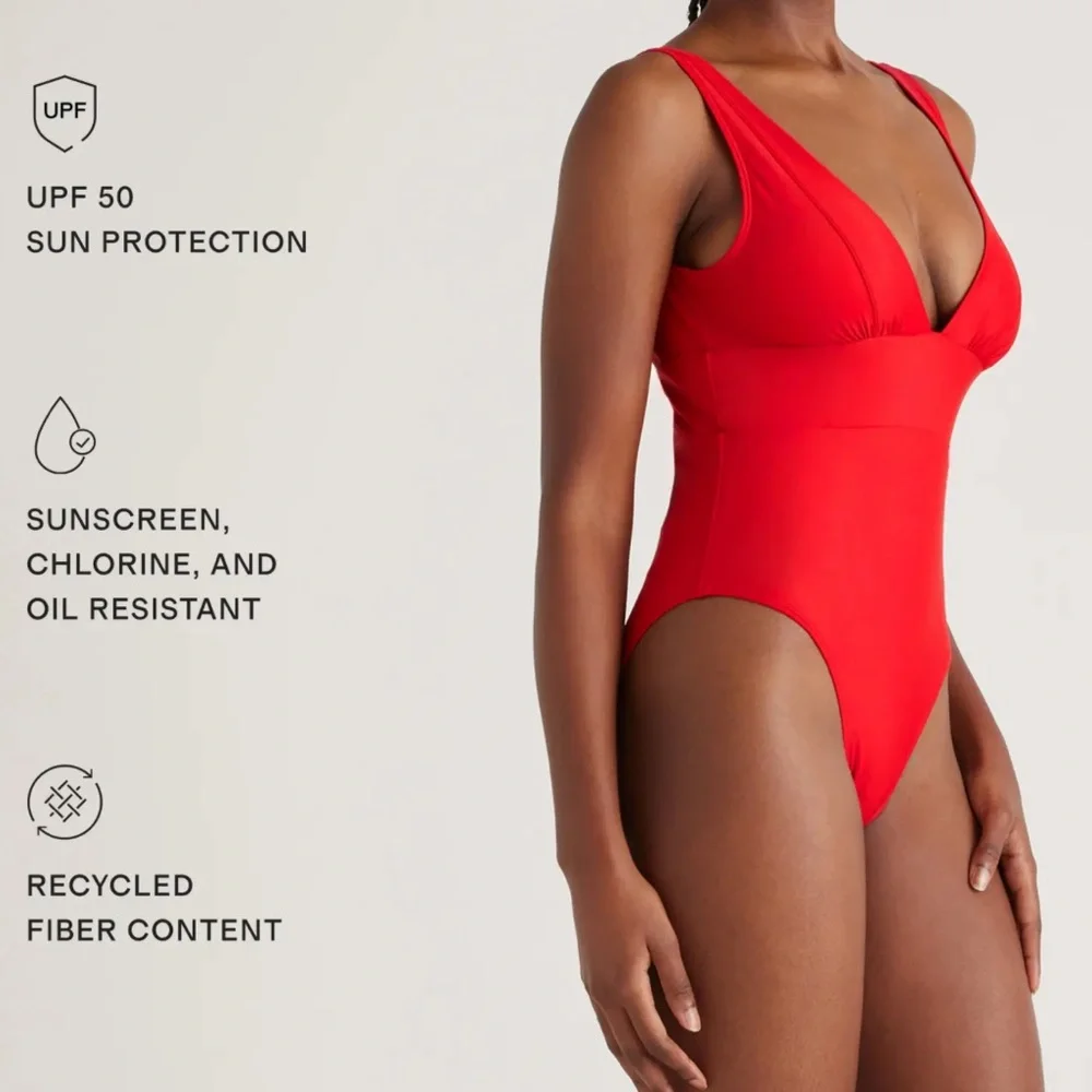 NWT Quince Italian Plunge One-Piece Swimsuit Large